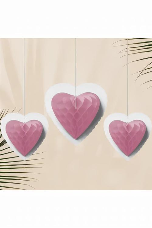 Heart Paper Honeycomb Balls - 3 pcs