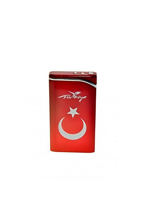 Kişiye Özel HDMARKETİM REZİSTANSLI RÜZGARDA SÖNMEZ METAL TÜRK BAYRAKLI ÇAKMAK ULTRA INCE 5833
