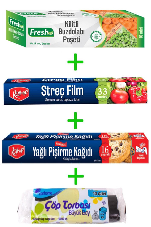 Roll-up Orta Boy Buzdolabı Poşeti- Streç - Kesilmiş Pişirme Kağıdı - Çöp Torbası Seti