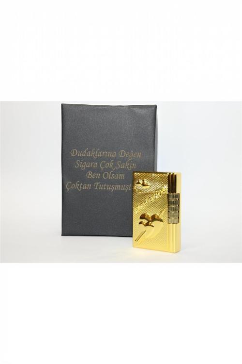 Kişiye Özel Dupont Tarz Çelik Gövde Çakmak (Gold) YÇ1204019