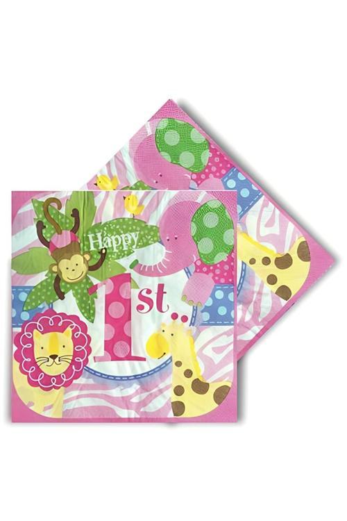 Cheerful Animals Paper Napkins Pink