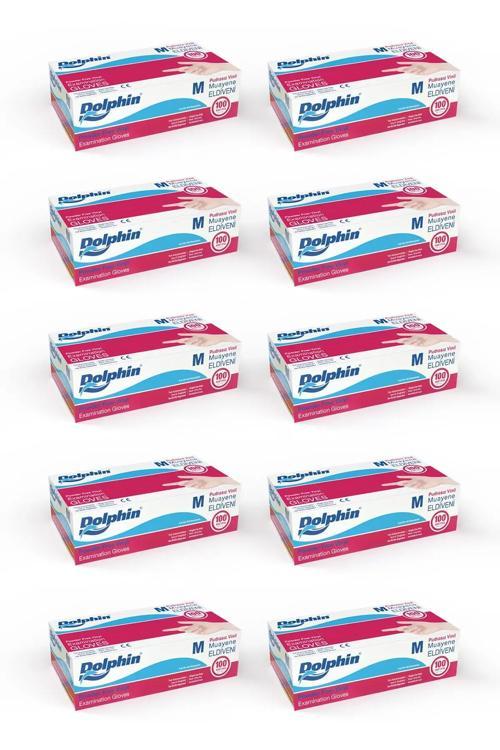 Dolphin Beyaz Vinil Eldiveni Pudrasız M 100 Adet X 10 Paket