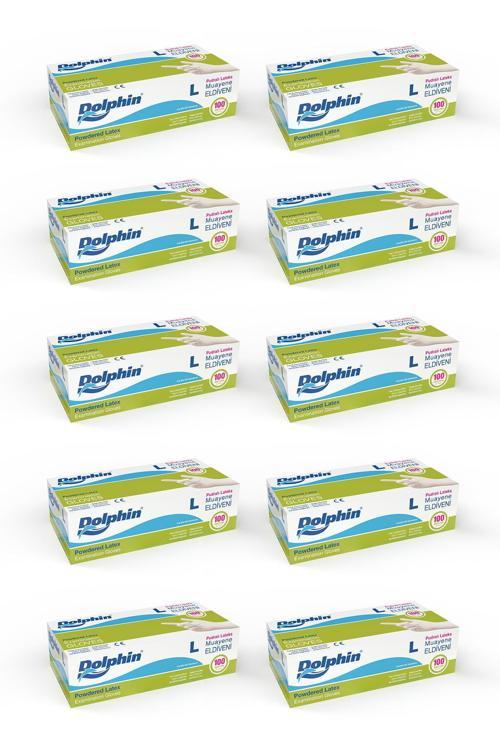 Dolphin Beyaz Lateks Eldiven Pudralı L 100 Adet X 10 Paket