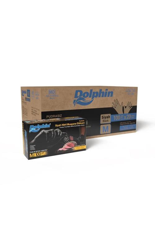 Dolphin Siyah Çok Amaçlı Nitril Muayene Eldiveni M Beden | 20 Paket Koli - Mdr