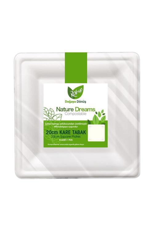 Roll-up Doğa Dostu Kare Karton Tabak 20cm 6lı