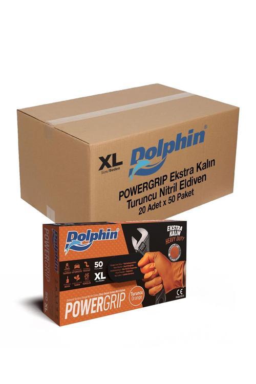Dolphin Powergrip Ekstra Kalın Turuncu Nitril Eldiven Elmas Dokulu Xl 50 adet X 20 Paket - Koli