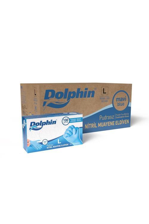 Dolphin Pudrasız Mavi Nitril Muayene Eldiveni L Beden | 20 Paket Koli - Mdr