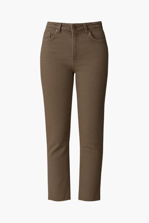 Kesik Paça Mom Fit Vizon Rengi Denim Pantolon