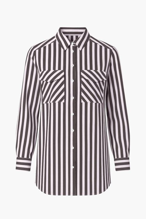 Modal Dokulu Siyah Çizgili Cepli Gömlek