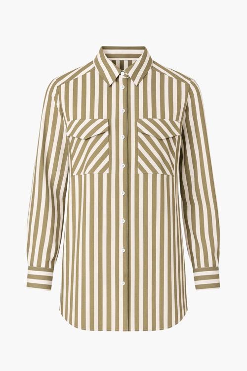 Modal Dokulu Vizon Rengi Çizgili Cepli Gömlek