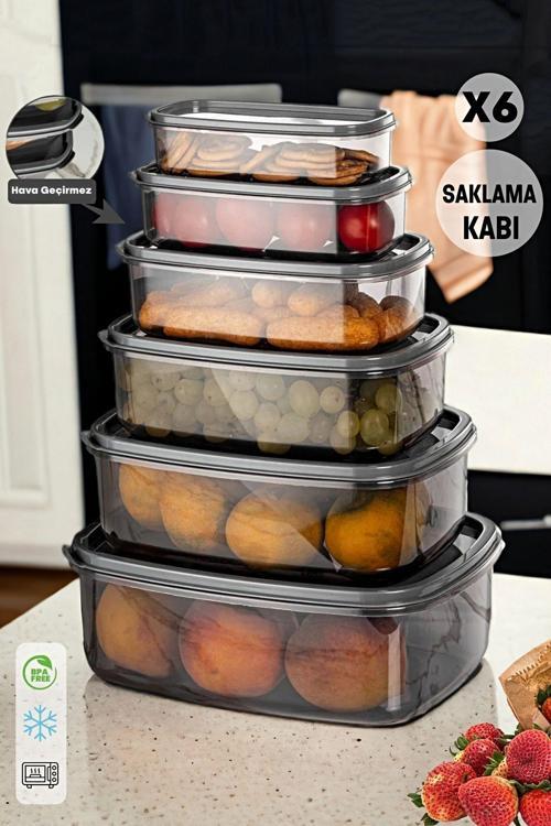6'Lı Çok Amaçlı Saklama Kabı Seti Mutfak Piknik Erzak Saklama Kabı Dikdörtgen Kapaklı Organizer Box