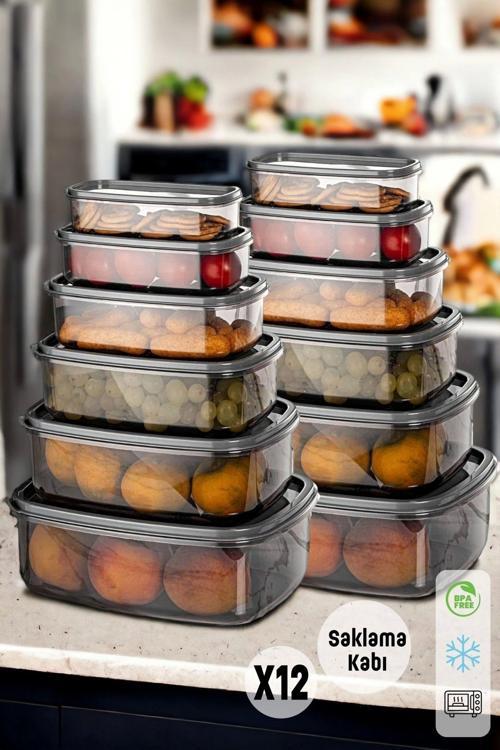 12'Li Çok Amaçlı Saklama Kabı Seti Mutfak Piknik Erzak Kabı Dikdörtgen Kapaklı Gıda Organizer Box