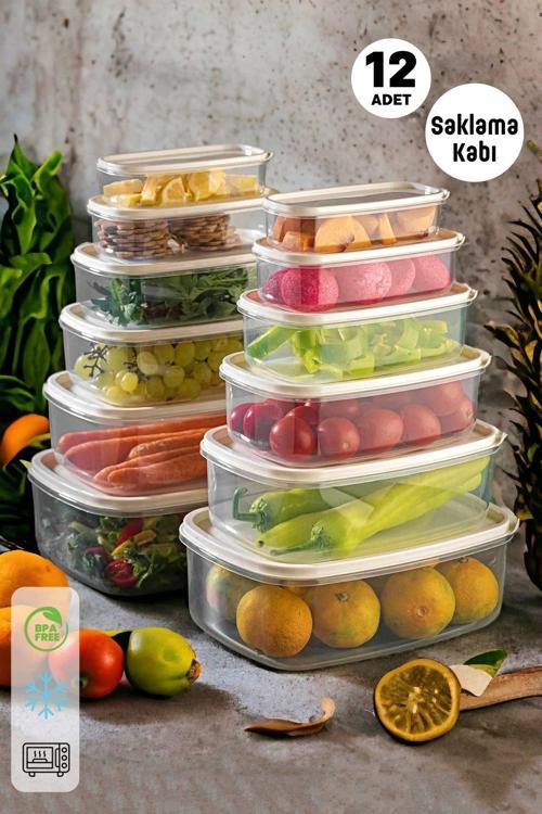 12'Li Saklama Kabı Seti Çok Amaçlı Mutfak Piknik Erzak Kabı Dikdörtgen Kapaklı Gıda Organizer Box