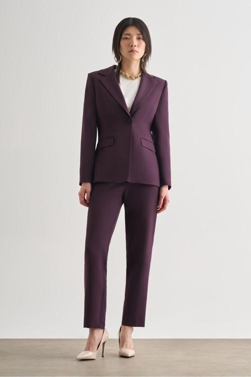 Mürdüm Tek Düğme Klasik Blazer Ceket
