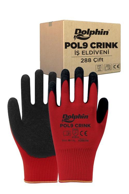 Dolphin Polyester Lateks İş Eldiveni Kırmızı/siyah Pol9 Crınk 10-xl 288 Çift - Koli