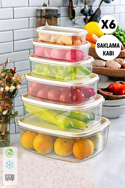 6'Lı Saklama Kabı Seti Çok Amaçlı Mutfak Piknik Erzak Saklama Kabı Dikdörtgen Kapaklı Organizer Box