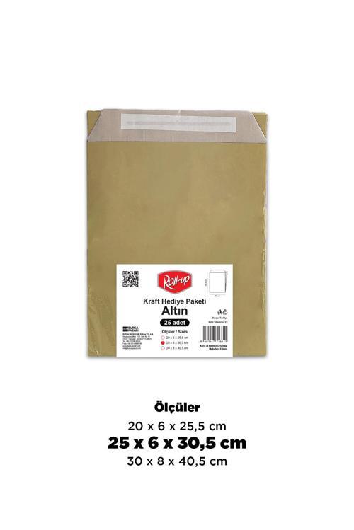 Roll-up Kraft Hediye Paketi Altın 25x6x30,5x4,5cm 25li