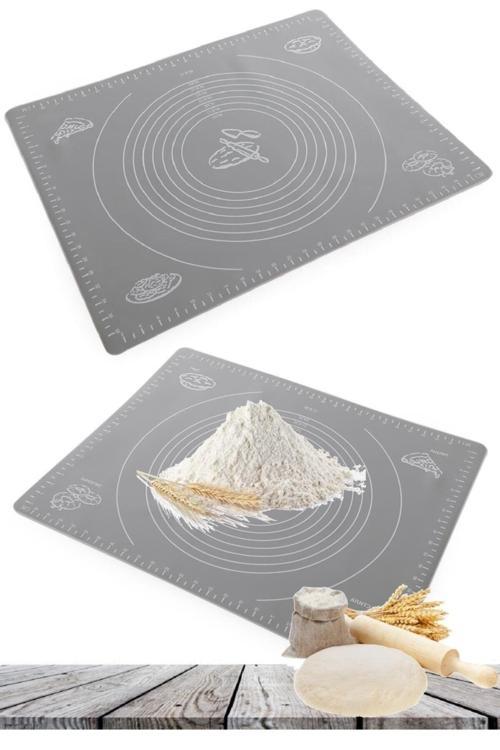 Hamur Açma Silikon Yoğurma Matı Gri Hamur Matı Pasta Fırın Altlığı Çok Amaçlı Silikon Mat