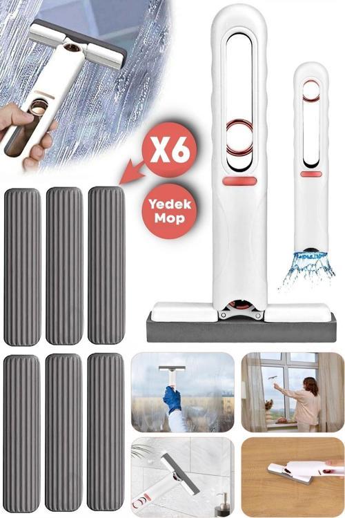 Taşınabilir Mini Mop Paspası Temizlik Süngeri Mutfak Tezgahı Pencere Cam Zemin Silme 6 Yedek Mop