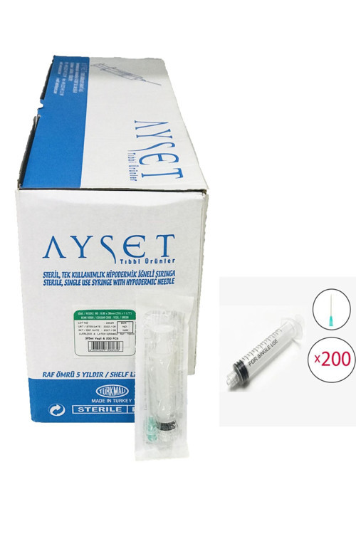5 Ml Luer Lock Kilitli Yeşil İğneli Enjektör 08*38Mm (21G*11/2) 200 Adet