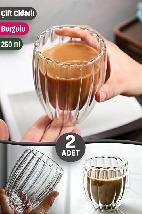 2Li Cidarlı Borosilikat Tarz Origami Burgulu Bardak Çay Süt Kahve Kupası Sıcak Soğuk İçecek Bardağı