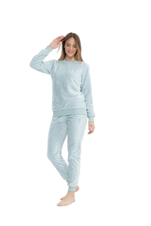 Kadın Açık Mavi Yuvarlak Yaka Pijama Takımı