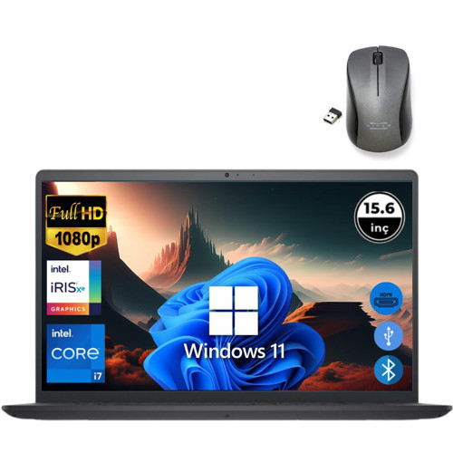 Inspiron 3520 i7 1255U 48GB 1TB M.2 SSD I35201013U ATL174 O/B 15.6" Win11Pro Taşınabilir Bilgisayar+Mouse