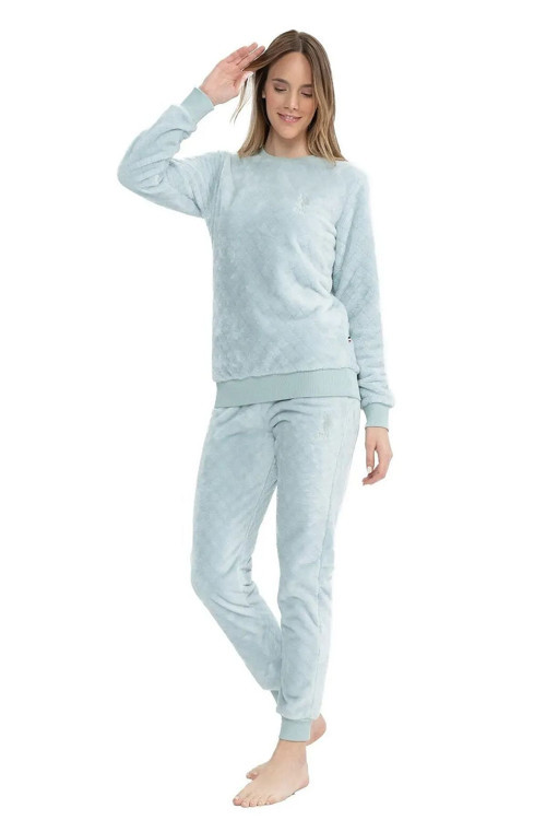 U.S Polo Assn. 17080 Kadın Uzun Kollu Welsoft Paçası Lastikli Pijama Takım-Açıkmavi