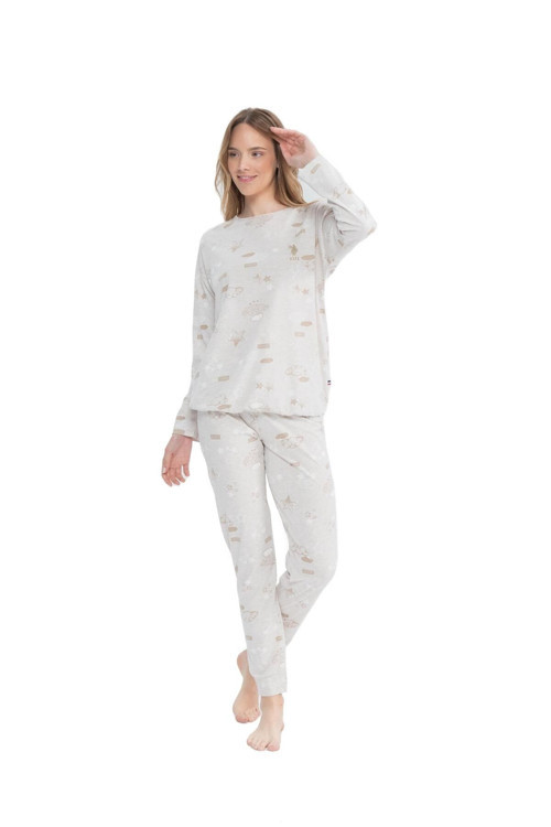 Kadın Uzun Kollu Yuvarlak Yaka Pijama Takımı S25120