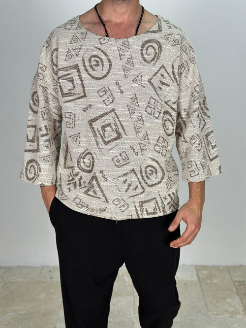 Spiral Desenli Fakir Kol T-Shirt