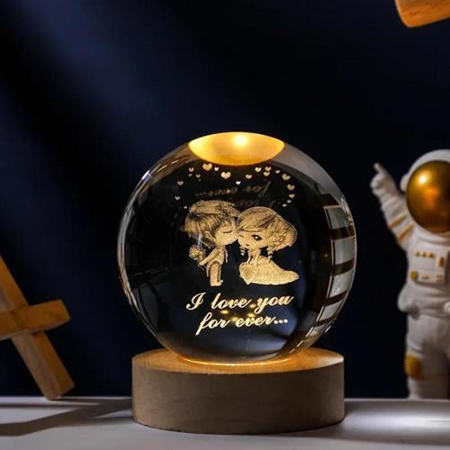 Büro Ev Ofis Hediyesi için I Love You Ahşap Altlı Usb Led Işıklı Cam Küre