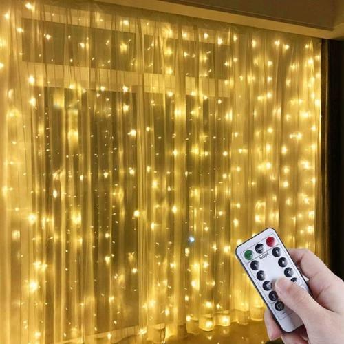 Büro Ev Ofis Yazlık için 3X3MT Kumandalı Perdeye Takılır Kancalı Işık Usb Peri Led Perde