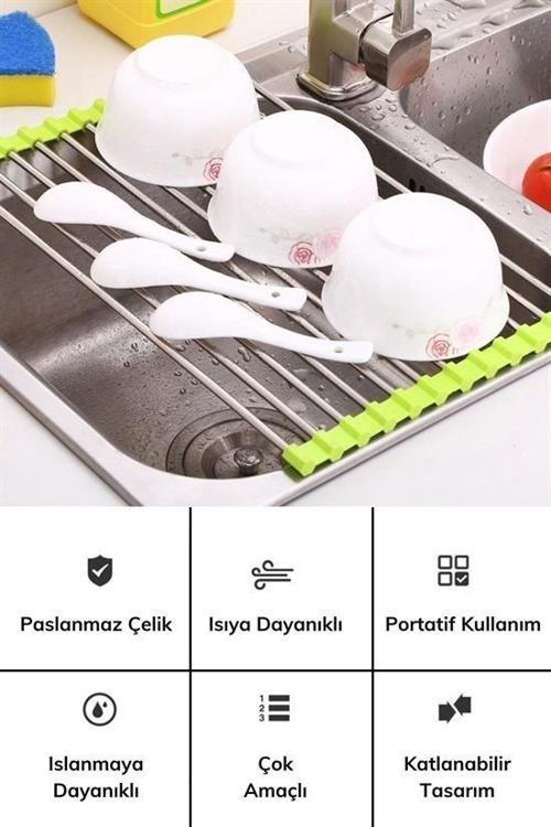 Büro Ev Ofis Mutfağı için Paslanmaz Çelik Katlanır Sebze Meyve Bulaşık Kurutma Süzgeci