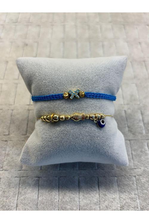 moda tasarım zirkon taşlı makrome örgülü nazar boncuklu bileklik