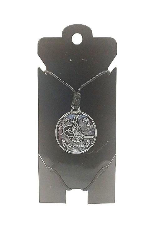 UNİSEX KORE İP ASKILI VE KROM ÇELİK KAPLAMALI TRİBAL KOLYE