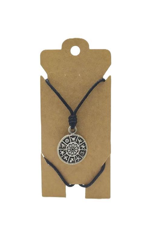 UNİSEX KOTON İP ASKILI VE GÜMÜŞ ANTİK KAPLAMALI TRİBAL KOLYE