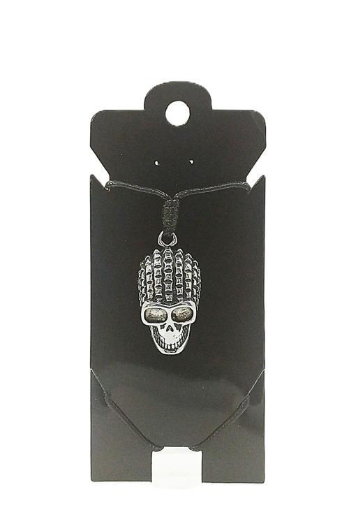 UNİSEX KORE İP ASKILI VE KROM ÇELİK KAPLAMALI TRİBAL KOLYE