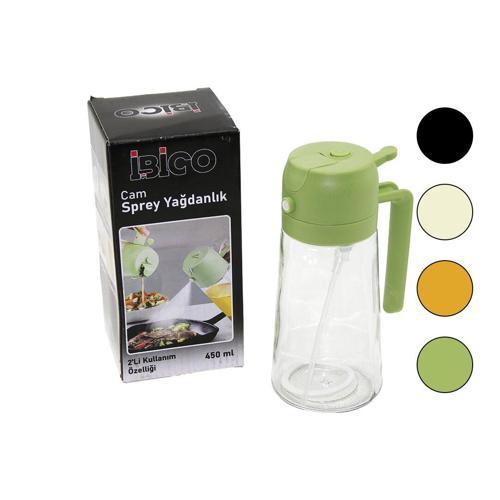 2İN1=SPREYLİ - AKITMALI CAM YAĞDANLIK 450ML KİLİTLİ KAPAKLI - SÜRAHİ MODELİ (2818)