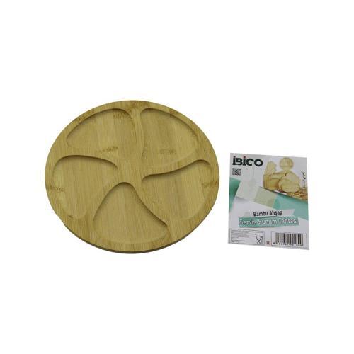 YUVARLAK 5 BÖLMELİ AHŞAP BAMBU SERVİS SUNUM TEPSİ - TAHTASI 20 X 1.4CM (2818)
