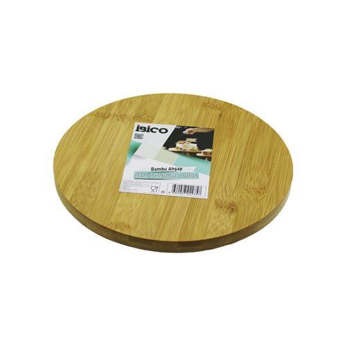 YUVARLAK=24.5CM AYAKLI= 4CM DÜZ YÜZEY AHŞAP BAMBU SUNUM TEPSİSİ - MİNİ SOFRA (2818)