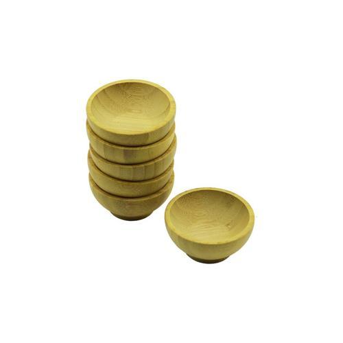 6 ADET MİNİ AHŞAP BAMBU LOKUMLUK - ÇEREZLİK KASE DERİNLİK: 1.5CM  - ÇAP: 6.2CM (2818)