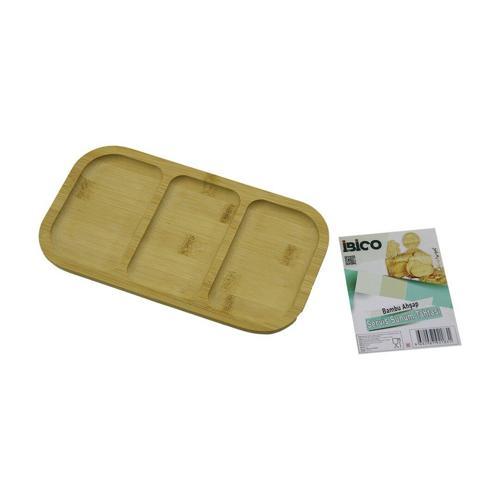 DİKDÖRTGEN 3 BÖLMELİ=2+1 AHŞAP BAMBU SERVİS SUNUM TEPSİ - TAHTASI 25 X 14 X 1.4CM (2818)