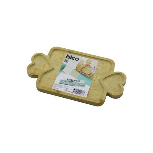 DİKDÖRTGEN 3 BÖLMELİ=2İN1 KALP KULP - BÖLME + 1 AHŞAP BAMBU SERVİS SUNUM TEPSİ - TAHTASI 25 X 14 X 1.4CM (2818)