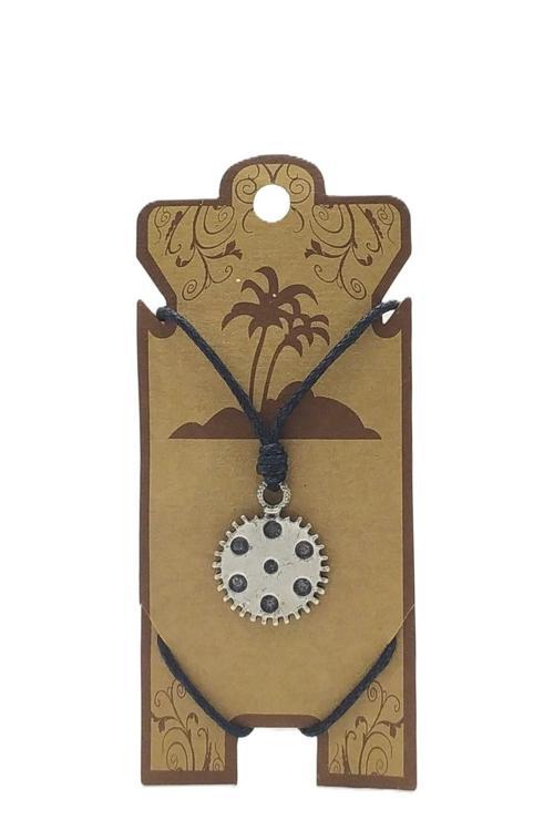 UNİSEX KOTON İP ASKILI VE GÜMÜŞ ANTİK KAPLAMALI TRİBAL KOLYE