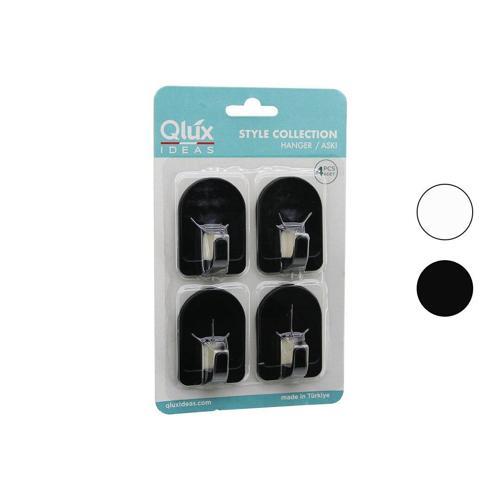 QLUX L-00950 4PCS DOME ASKI NO-2 KUBBELİ - SİYAH - BEYAZ - PLASTİK ASKI YAPIŞKANLI MONTAJ (2818)