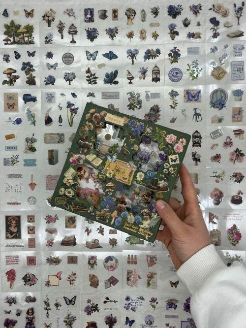 4 Bölmeli 100 Yaprak Özel Tasarım Retro Yeşil  Renk  Doğa Temalı Sticker Set /Etiket /Su Geçirmez