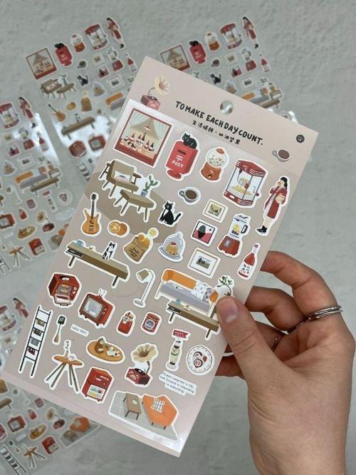 Kawaii Günlük Rutinler 35 Adet Tek Yaprak Kırmızı Paket Sticker / Bullet Journal / Ajanda 