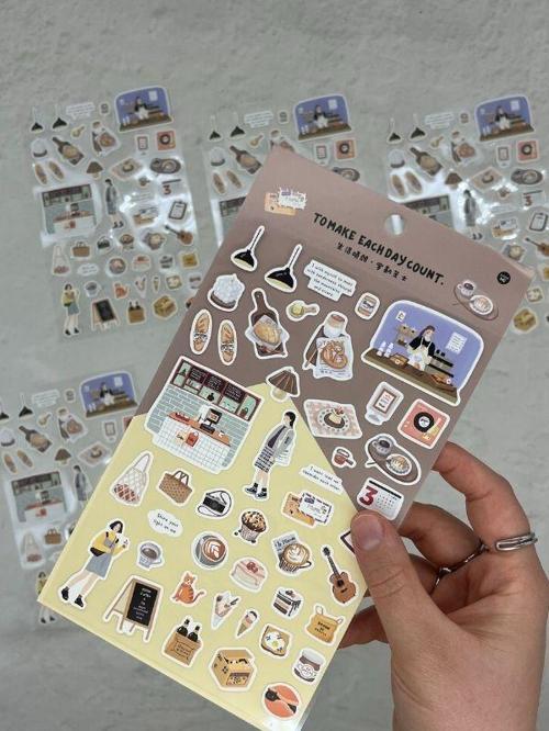 Kawaii Günlük Rutinler 45 Adet Tek Yaprak Kahverengi Paket Sticker / Bullet Journal / Ajanda 