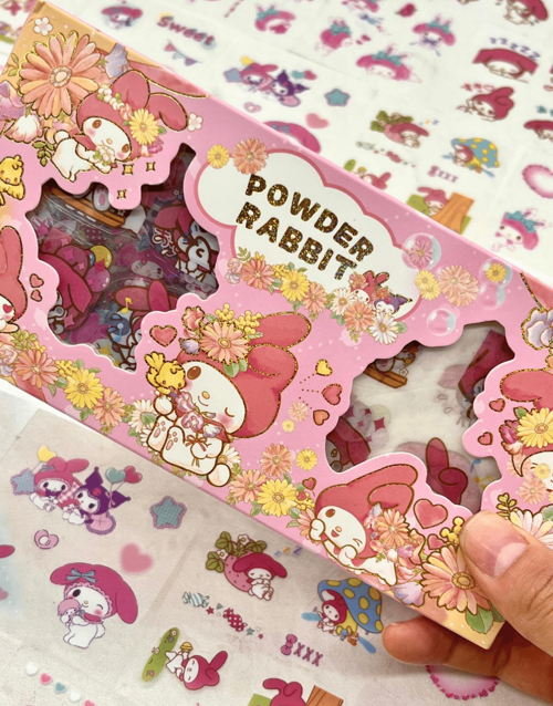 SANRİO KARAKTER MY MELODY 20 YAPRAK PET STİCKER 20 YAPRAK KAĞIT STİCKER / 40 YAPRAK PEMBE KUTU STİCKER SET 