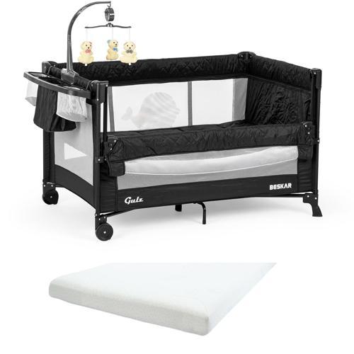 Beskar Anne Yanı Sallanır Dönenceli Alt Açmalı Oyun Parkı Bebek Beşik 70X120 cm + YATAKLI  Siyah